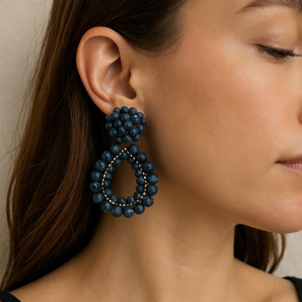 Boho Blue Statement Beaded Teardrop Earrings